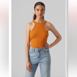 Antistar high neck  Ribbed Tank Orange Sz US S